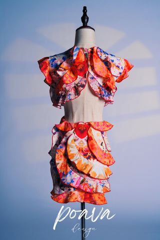 Ruffle flower mini dress