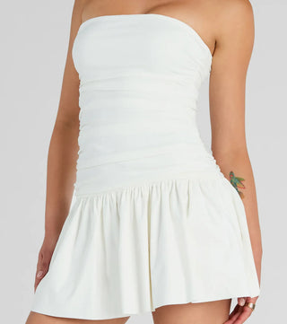 Strapless Mini Skater Dress in white