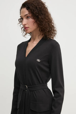 Ribbed V-neck mini dress in black