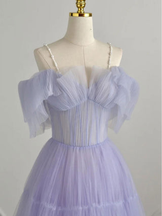 Purple tulle maxi prom dress