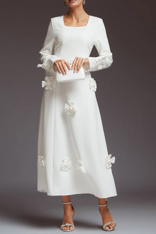 winifred 3d flower embellished  long sleeve maxi dress in white