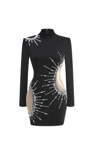 Camille pearl-embellished mini dress in black