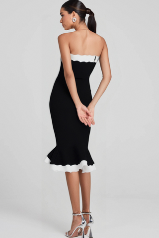 STRAPLESS BANDAGE BODYCON MIDI DRESS IN BLACK