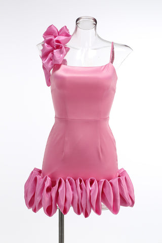 Ruffle one shoulder mini dresses in pink