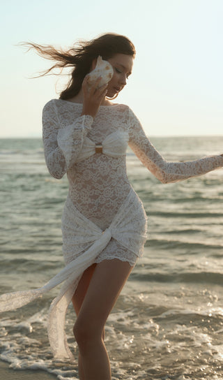 Lace Draped Neckline Mini Dress