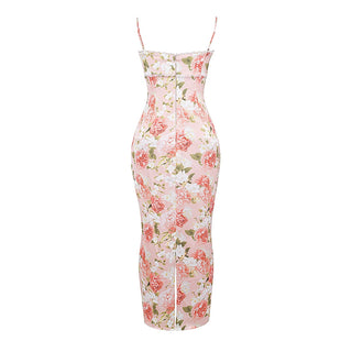 Yvette pink floral-print satin maxi dress