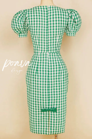 Puffsleeve midi dress in green