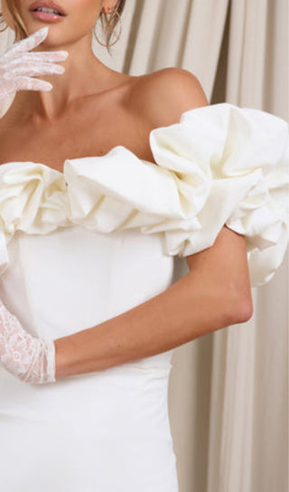 SATIN RUFFLE STRAPLESS DRESS