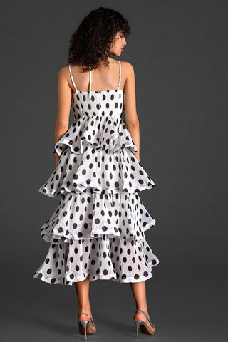 Elwin Spaghetti Polka Dot Ruffle Dress