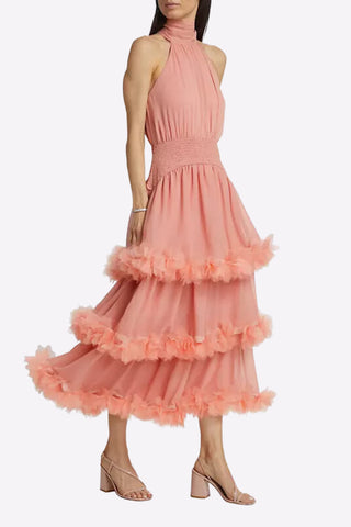 NEREIDA TIERED MIDI DRESS IN PALE ORANGE