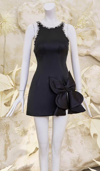 DIAMOND BOW VEST MINI DRESS IN BLACK