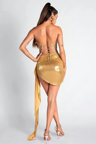 Silsi Diamond Corset Metallic Dress Set