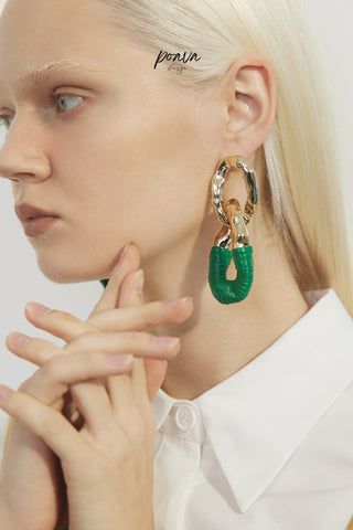 Green Circle Drop Earrings