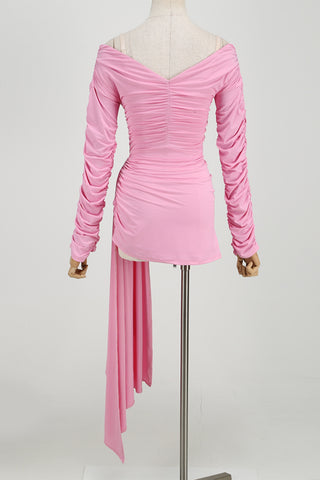 Long sleeve drape mini dresses in pink