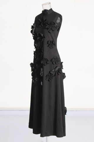 ANNONA BLACK FLOWER EMBELLISHED MAXI DRESS