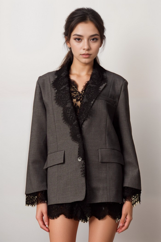 Dianthe grey lace-panel blazer