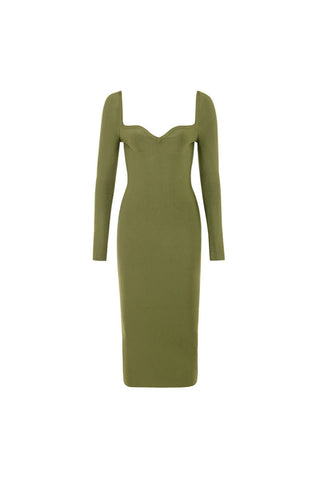 Long sleeve backless bandage midi dress