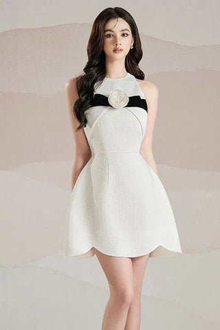 FLORA A-LINE SLEEVELESS SQUARE TEXTURE MINI DRESS