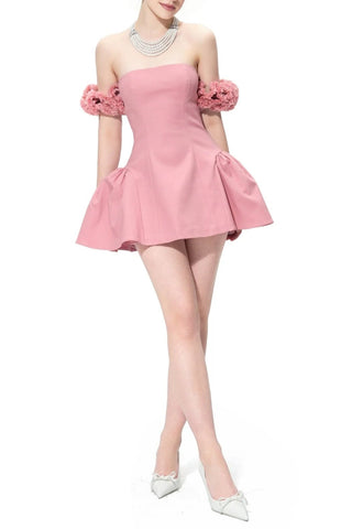 sherry Flower strapless puffy mini dress in pink
