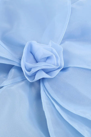 3D Voluminous Organza Floral Mini Dress - Blue