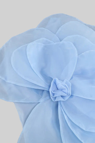 3D Voluminous Organza Floral Mini Dress - Blue