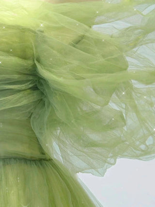 Green A line tulle maxi dress