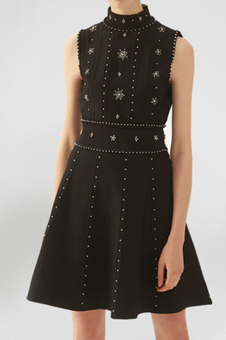 Embellished sleeveless midi dress in black