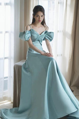 Blue A-Line Satin Dresses