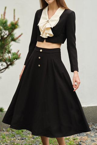 Black midi dress set with buckle