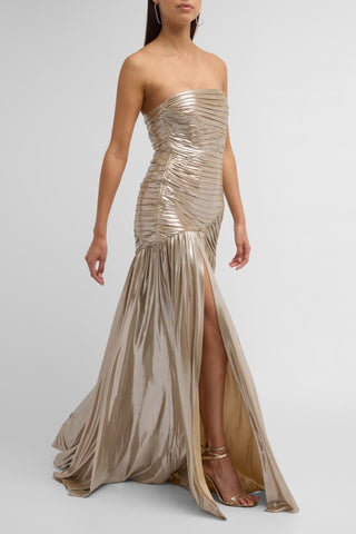 Josie Strapless Lamé Slit Dress