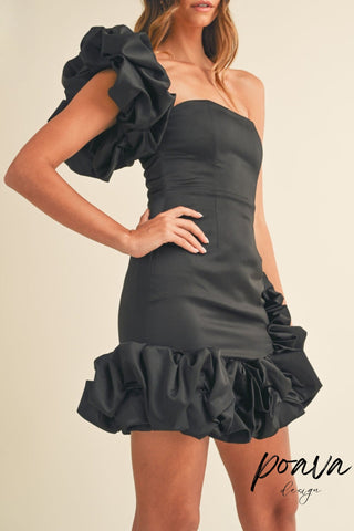 One shoulder mini dress in black