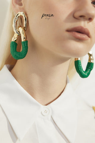 Green Circle Drop Earrings