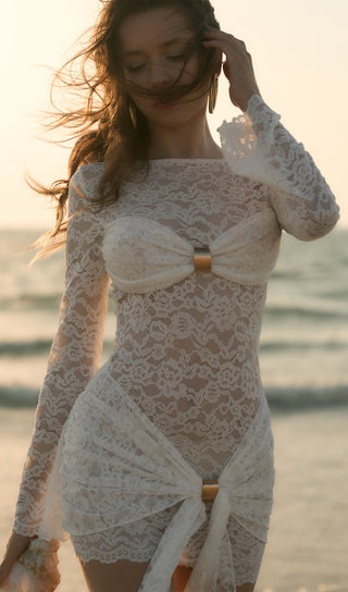 Lace Draped Neckline Mini Dress