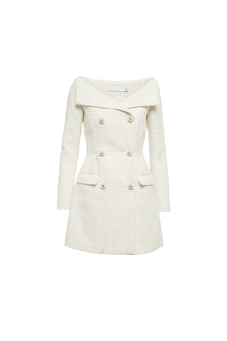 STEPHANIE WHITE BOUCLE BLAZER MINI DRESS