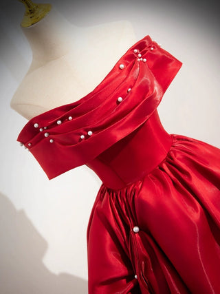 A-Line Off Shoulder Satin Red  Dress