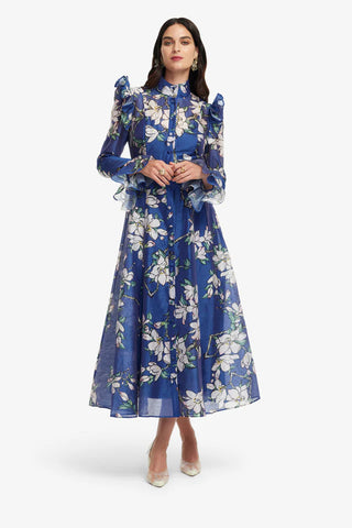 floral print Butterfly Sleeve maxi Dress - Midnight blue
