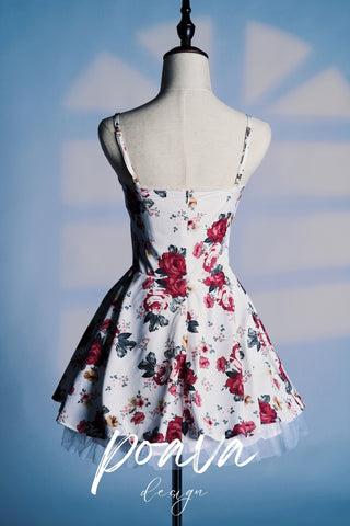 ITALIAN ROSE PRINT TULLE MINI DRESS