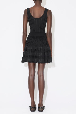 ribbed pointelle knit mini dress in black