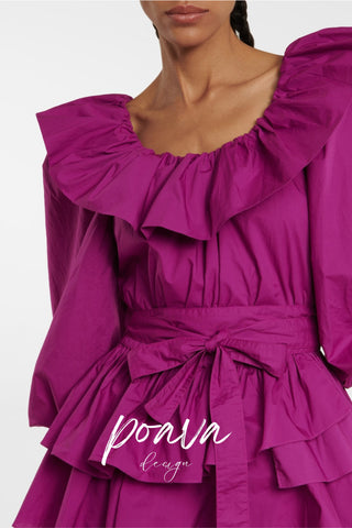 MURRAY PUFF SLEEVE RUFFLE LAYER MINI DRESS IN PURPLE