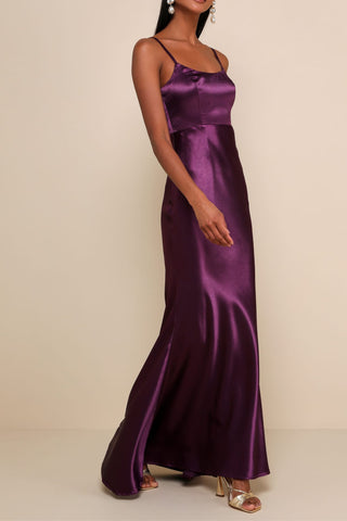 Dark Purple Satin Mermaid Maxi Dress