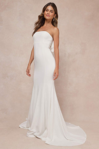 White Strapless Bow Mermaid Maxi Dress