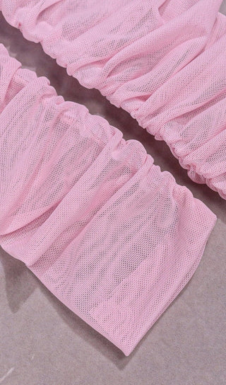 PINK STRAPLESS RUCHED MINI DRESS