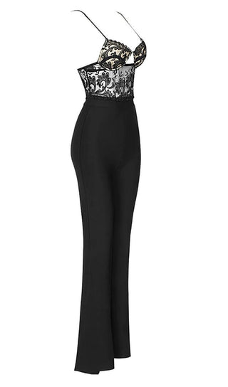 LACE BANDAGE JUMPSUIT IN BLACK