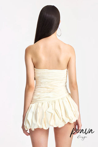 Balloon Draped strapless Mini Dress in white