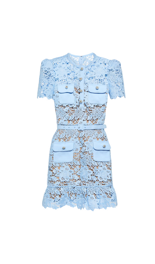 BLUE LACE PEPLUM MINI DRESS