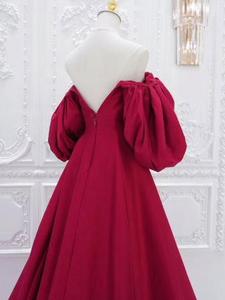 Red Puff Sleeves Satin Dress