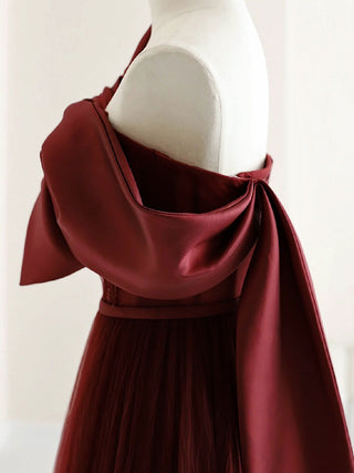 A-Line Tulle Burgundy Dresses