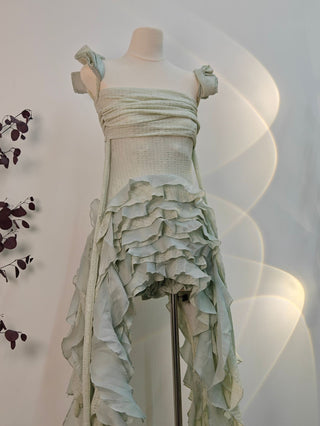 Baha Ruch Ruffle Fringe Mini Dress In Mint Green