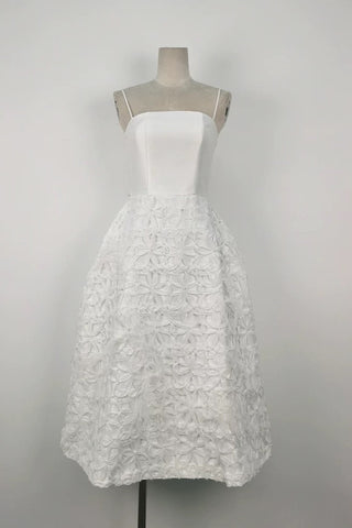 WHITE FLORAL EMBELLISHED STRAPLESS MIDI DRESS