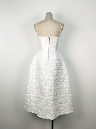 WHITE FLORAL EMBELLISHED STRAPLESS MIDI DRESS